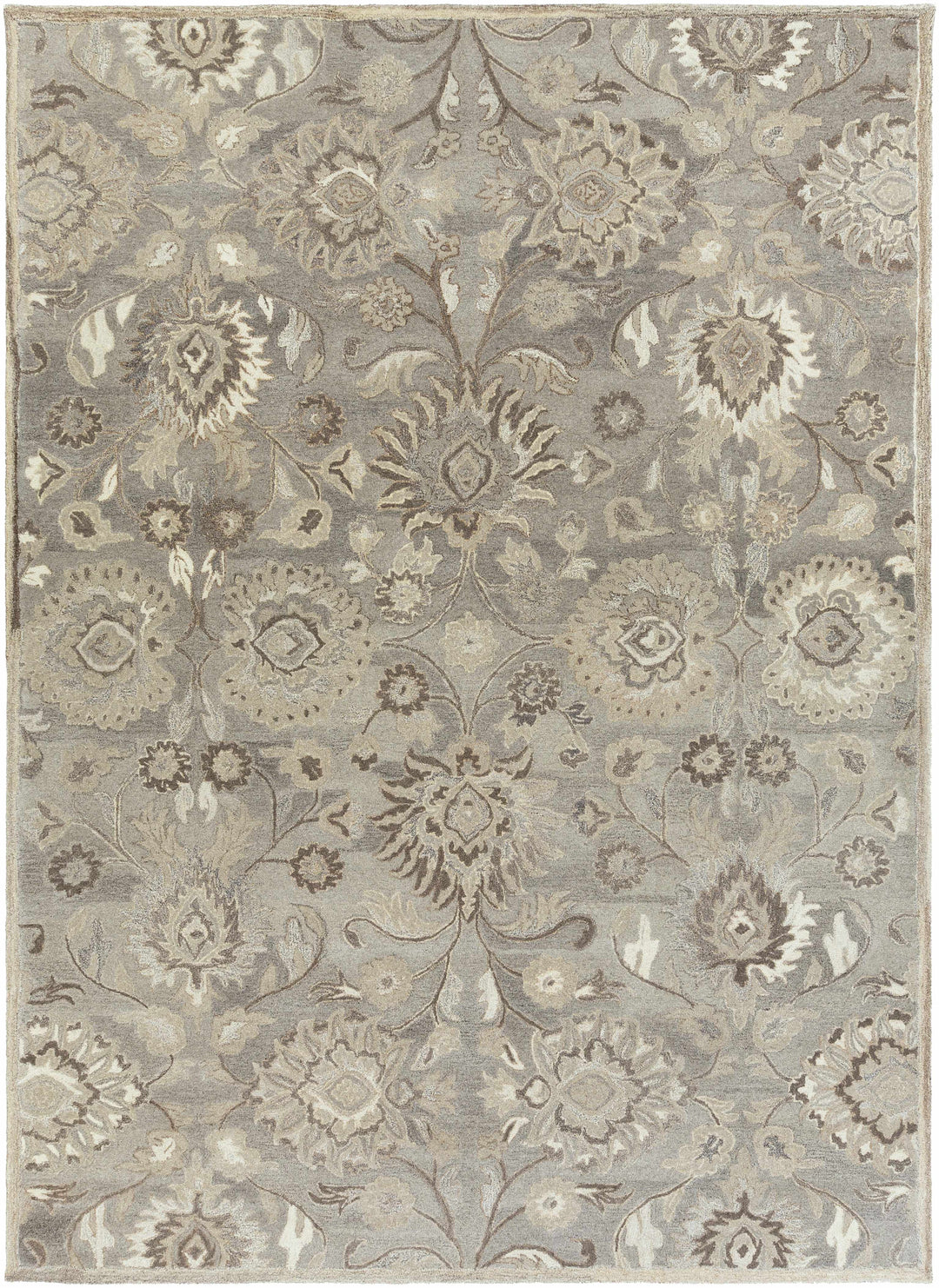 Decorative rug with floral pattern in gray and beige tones

Conesus 1195 Hand Tufted Ivory & Taupe Wool Rug