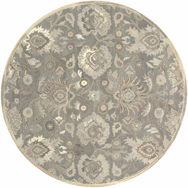 Round floral patterned rug with a beige border on a white background

Conesus 1195 Hand Tufted Ivory & Taupe Wool Rug