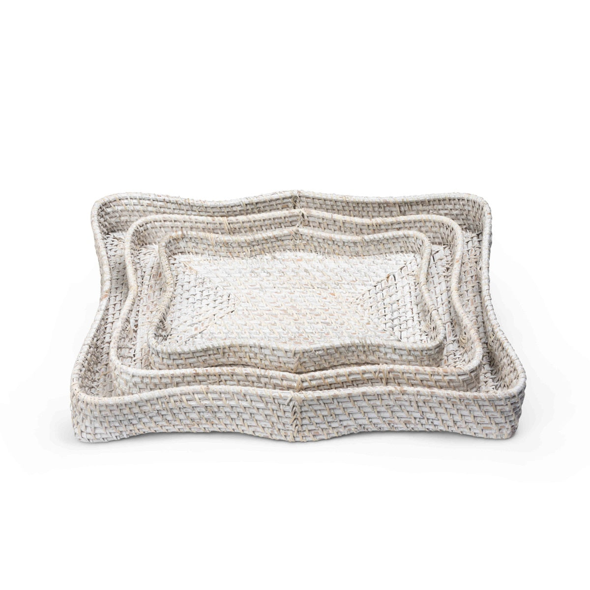 Sanibel Scalloped Trays, Whitewashed, Set of 3