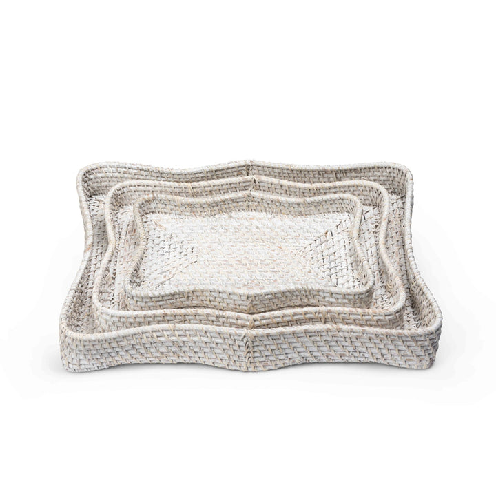 Sanibel Scalloped Trays, Whitewashed, Set of 3