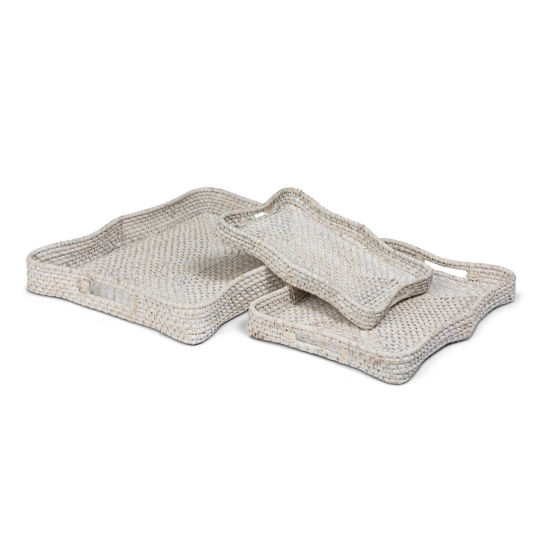 Sanibel Scalloped Trays, Whitewashed, Set of 3