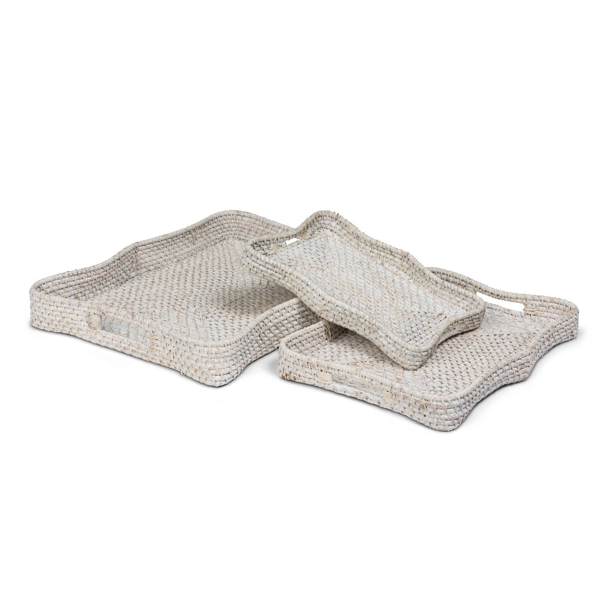 Sanibel Scalloped Trays, Whitewashed, Set of 3