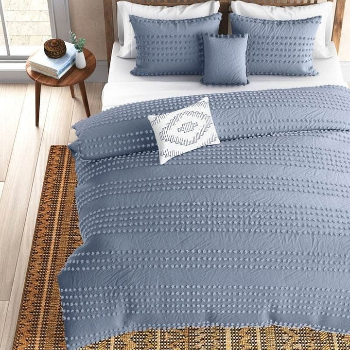King size 5-Piece 100-Percent Cotton Clip Dot Boho Comforter Set in