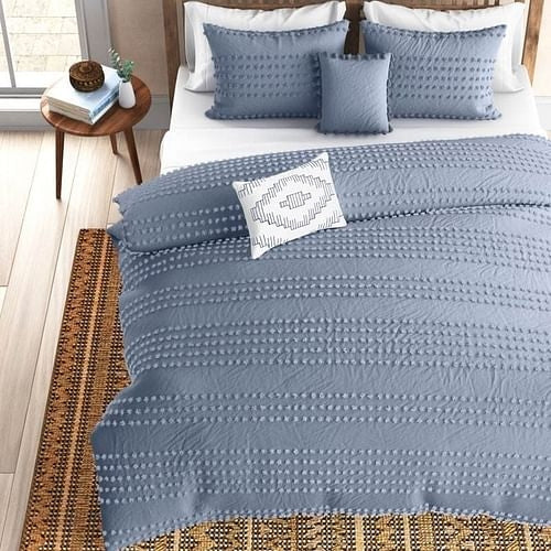 King size 5-Piece 100-Percent Cotton Clip Dot Boho Comforter Set in