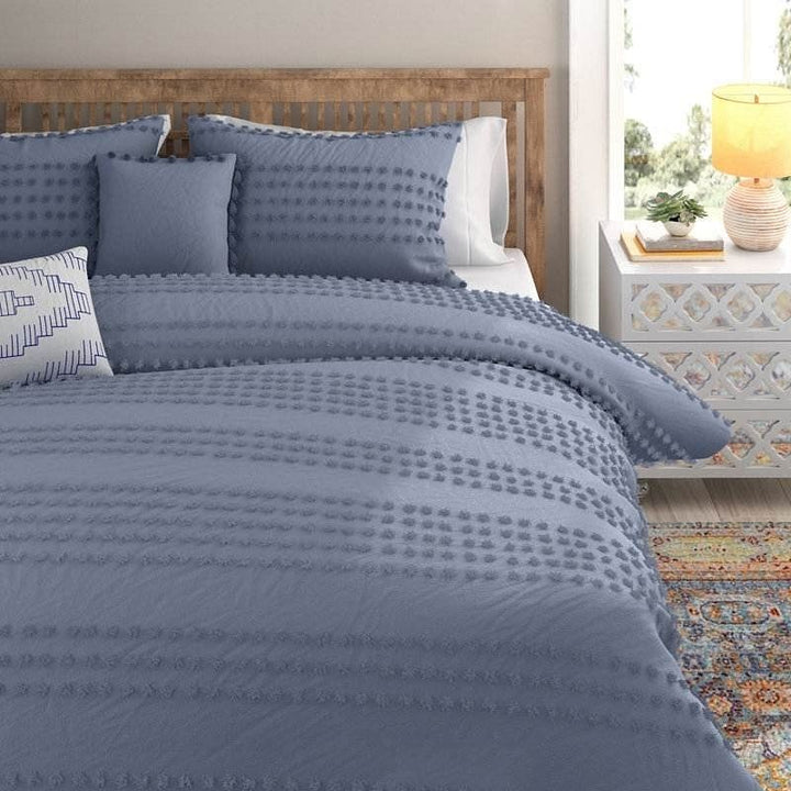 Full/Queen size 5-Piece 100-Percent Cotton Clip Dot Comforter Set in