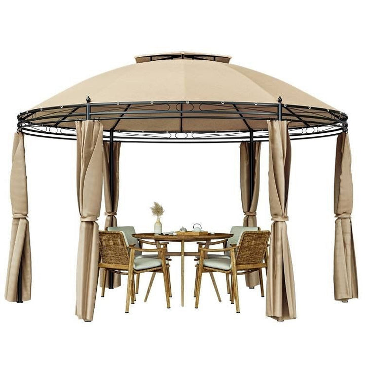 Circular Dome Hexagon Gazebo Canopy with Polyester Privacy Curtain in
