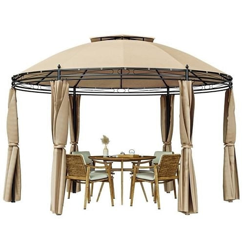 Circular Dome Hexagon Gazebo Canopy with Polyester Privacy Curtain in