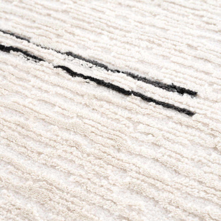 Riad Black Striped White Rug with Tassels