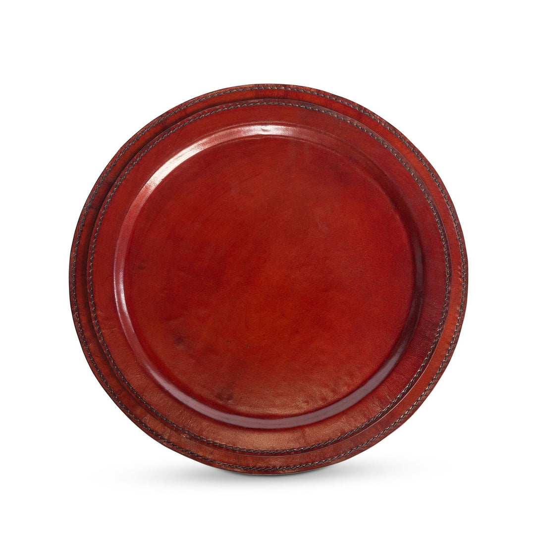 Hudson Leather Round Trays, Set of 2
