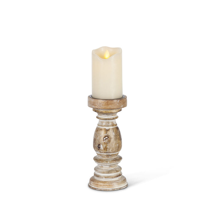 Estelle Wood Pillar Candle Holder, 9"