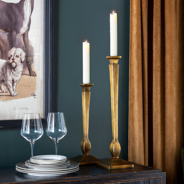 Cast Aluminum Geometric Candlesticks, Set of 2