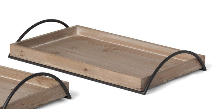 Wood Trays with Iron Handle, 2 Sizes