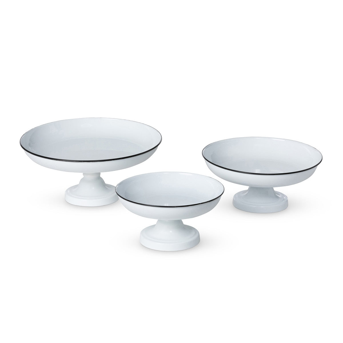 Enamelware Pedestal Servers, Set of 3