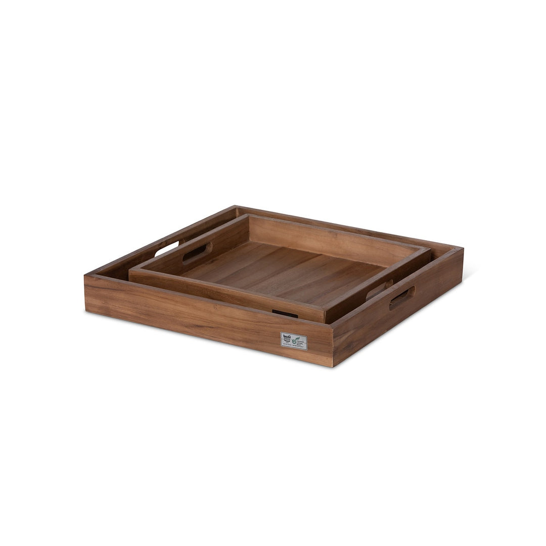 Teak Square Serving Tray, Set of 2