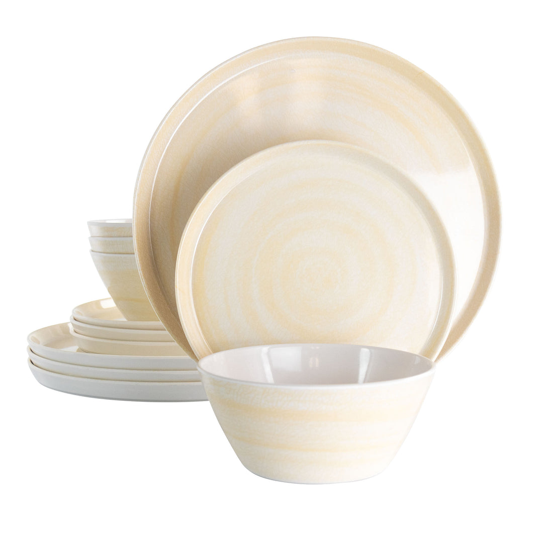 Elama Crafted Clay 12 Piece Lightweight Melamine Dinnerware Set in