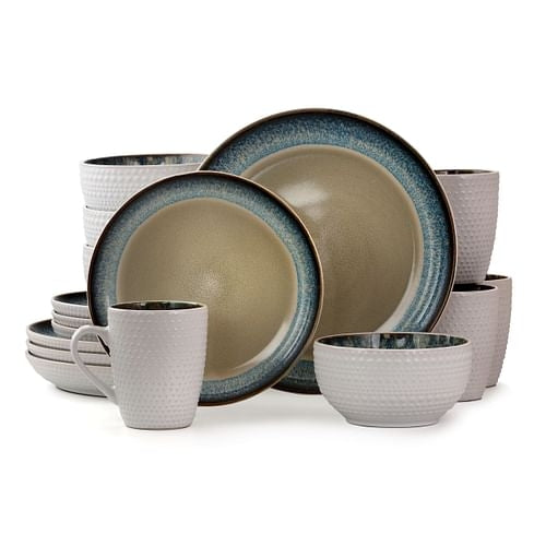 Elama Modern Dot 16 Piece Luxurious Stoneware Dinnerware with Complete
