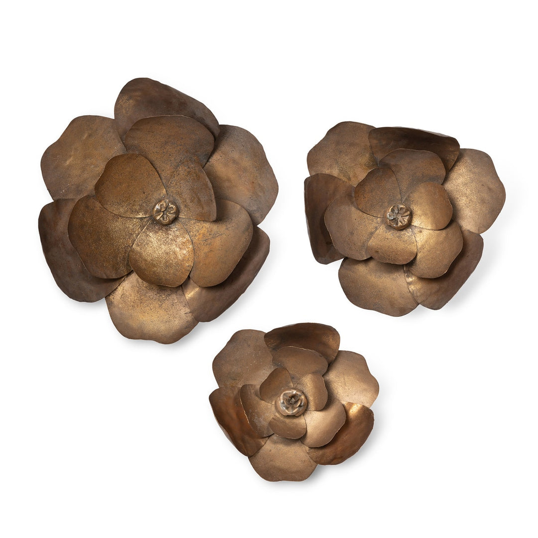 Antique Bronze Magnolia Wall Flowers, Set of 3