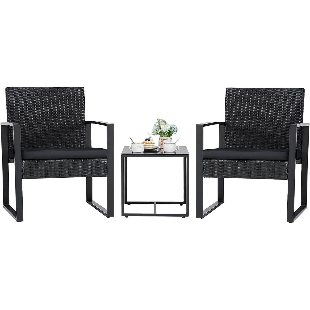 Outdoor 3-Piece Patio Furniture Set with 2 Black Patio Chairs and 1