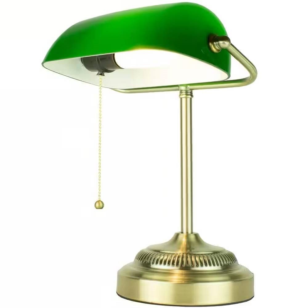 Classic Brass Bankers Lamp Desk Light Table Lamp with Green Glass