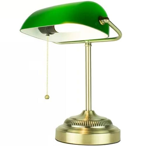 Classic Brass Bankers Lamp Desk Light Table Lamp with Green Glass