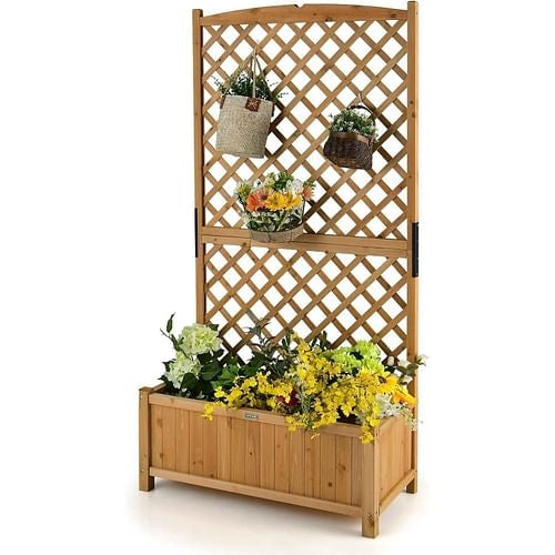 Outdoor Fir Wood Raised Garden Bed Planter Box with 71-inch High