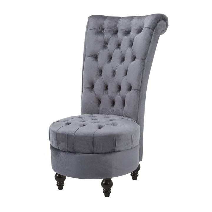 Gray Tufted High Back Plush Velvet Upholstered Accent Low Profile