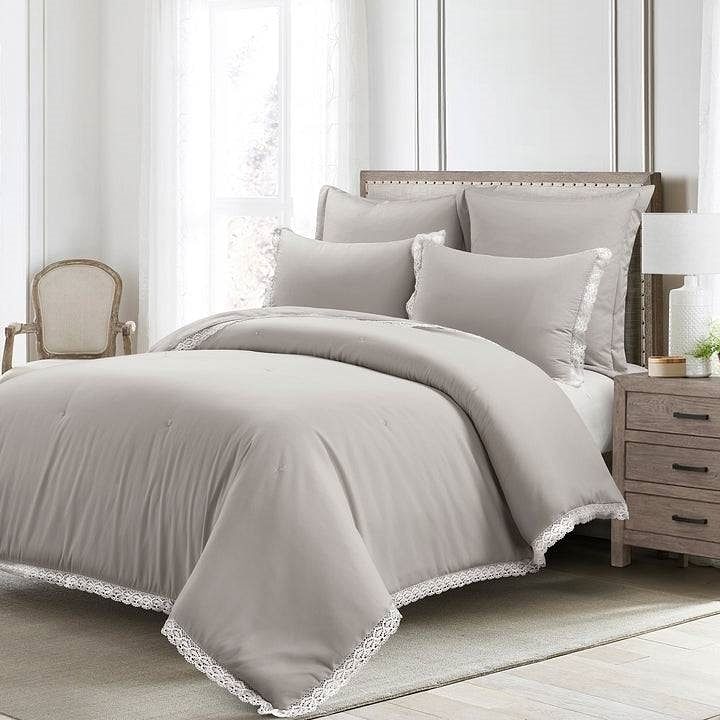 Full/Queen French Country Grey 5-Piece Lightweight Comforter Set w/