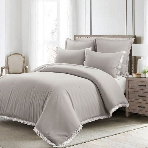 Full/Queen French Country Grey 5-Piece Lightweight Comforter Set w/