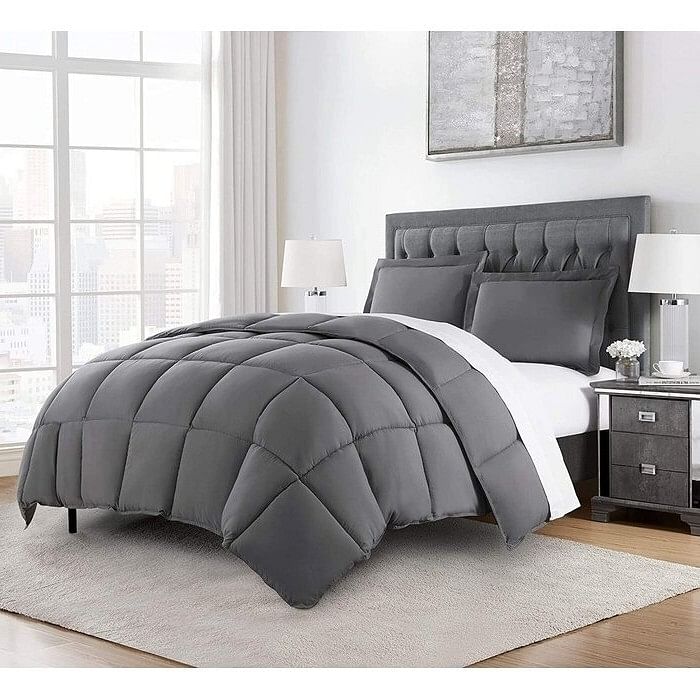Queen Size Reversible Microfiber Down Alternative Comforter Set in