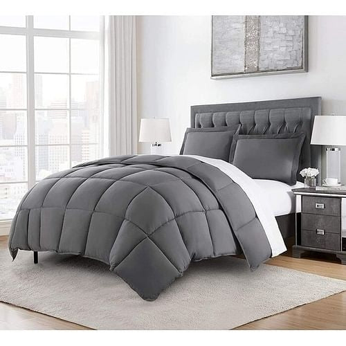 Queen Size Reversible Microfiber Down Alternative Comforter Set in