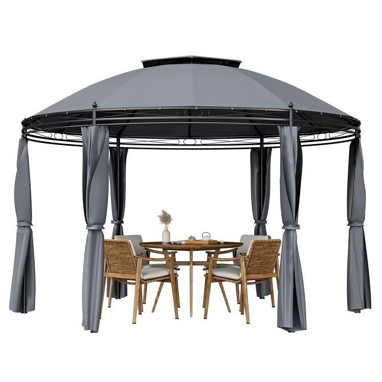 Circular Dome Hexagon Gazebo Canopy with Polyester Privacy Curtain in