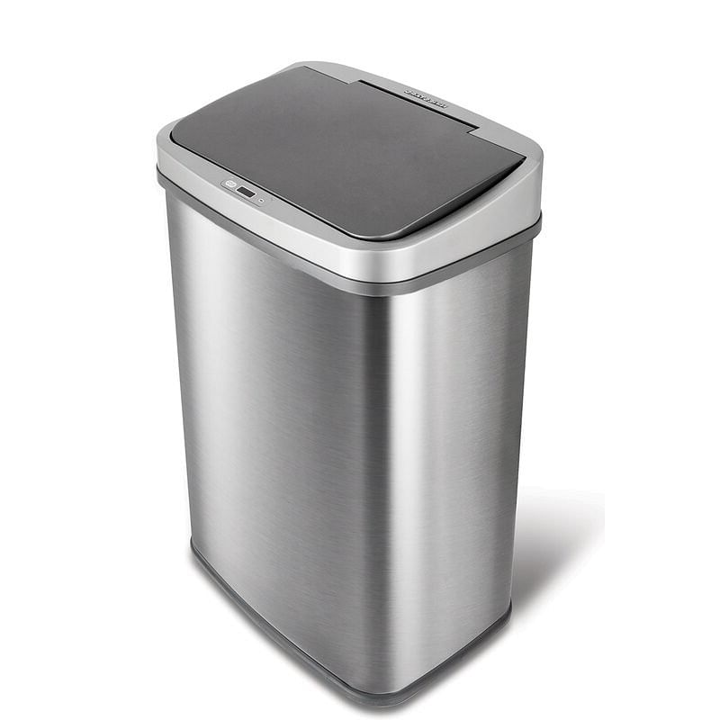 Grey 13-Gallon Stainless Steel Kitchen Trash Can with Motion Sensor