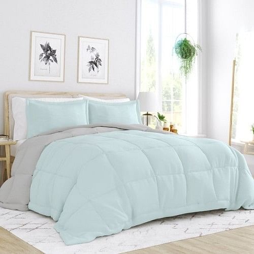 Twin/Twin XL 2-Piece Microfiber Reversible Comforter Set Aqua Blue and