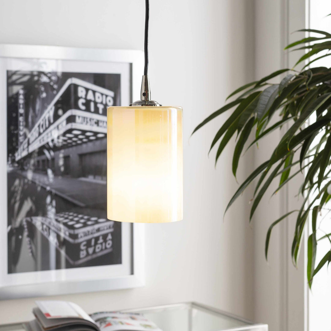 Pendant light with a warm glow in a room with a framed picture and plant

Guisborough Ceiling Light