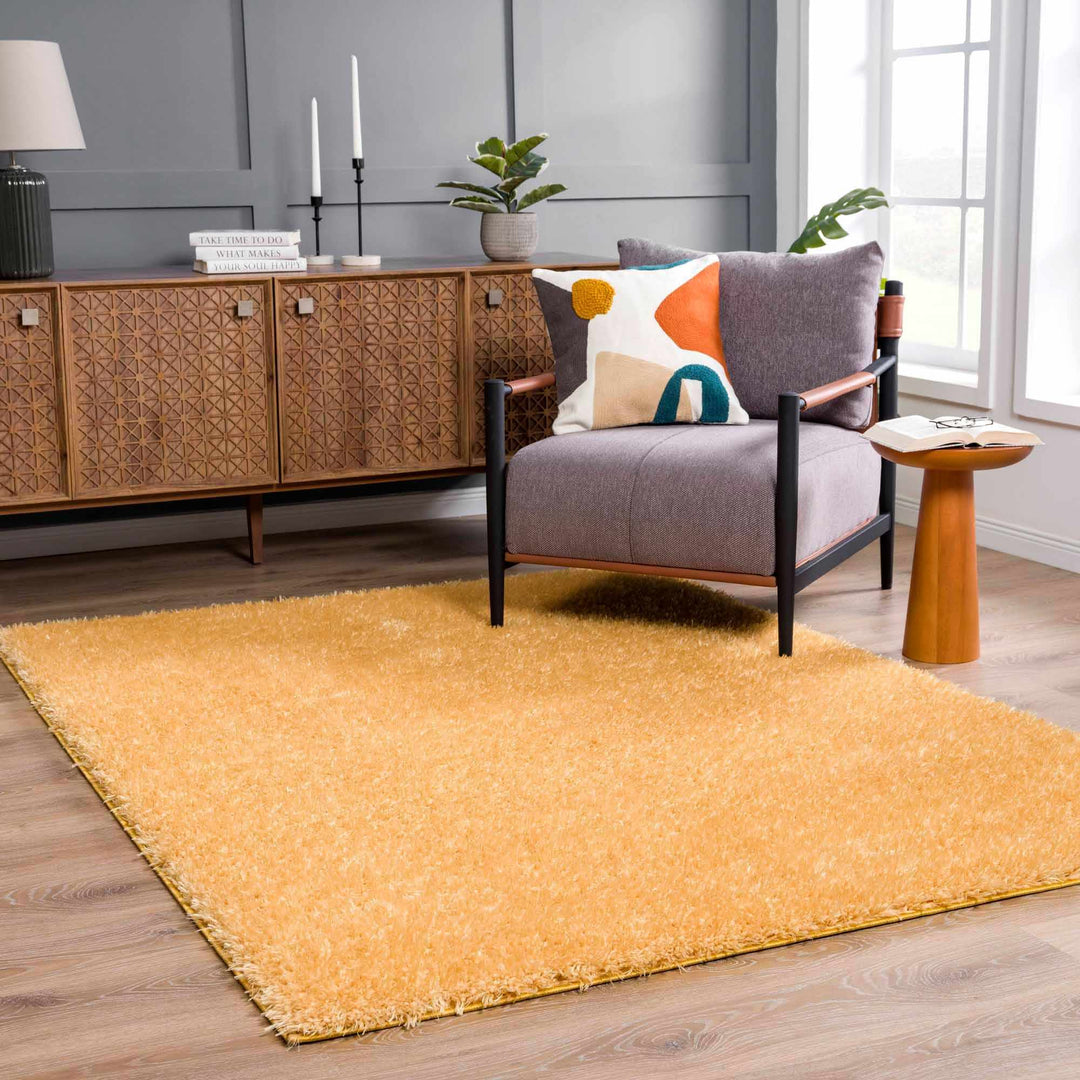 Faina Gold Yellow Washable Shag Rug