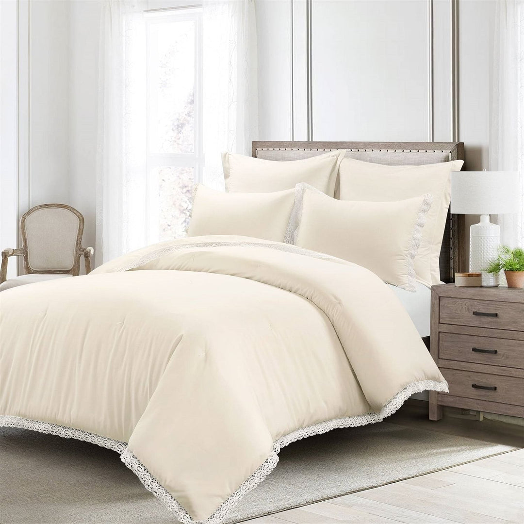 Full/Queen French Country Ivory 5-Piece Lightweight Comforter Set w/