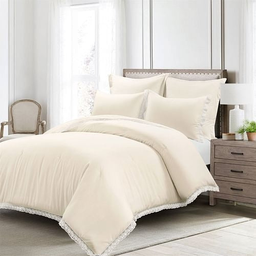 Full/Queen French Country Ivory 5-Piece Lightweight Comforter Set w/