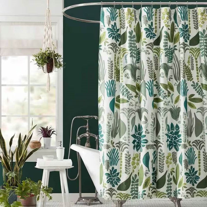 72 x 72 inch Cotton Poly Shower Curtain with Garden Leaves Herb Floral