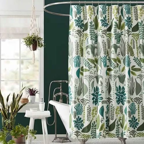 72 x 72 inch Cotton Poly Shower Curtain with Garden Leaves Herb Floral