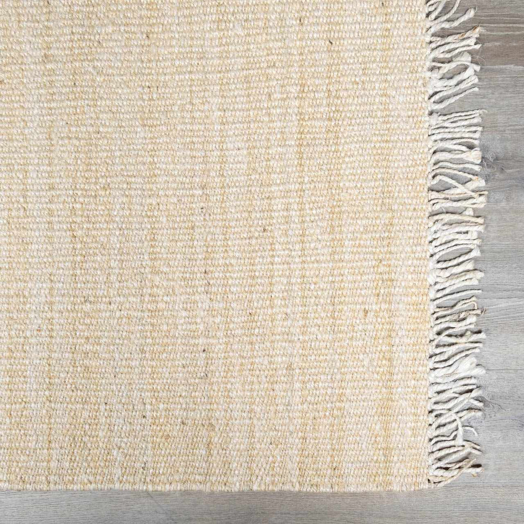 Textured beige rug with a fringed edge on a neutral background

Iantha Jute Rug