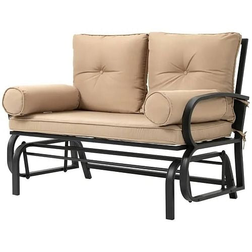 Outdoor Garden Patio Rocking Glider Chair Loveseat with Tan Khaki