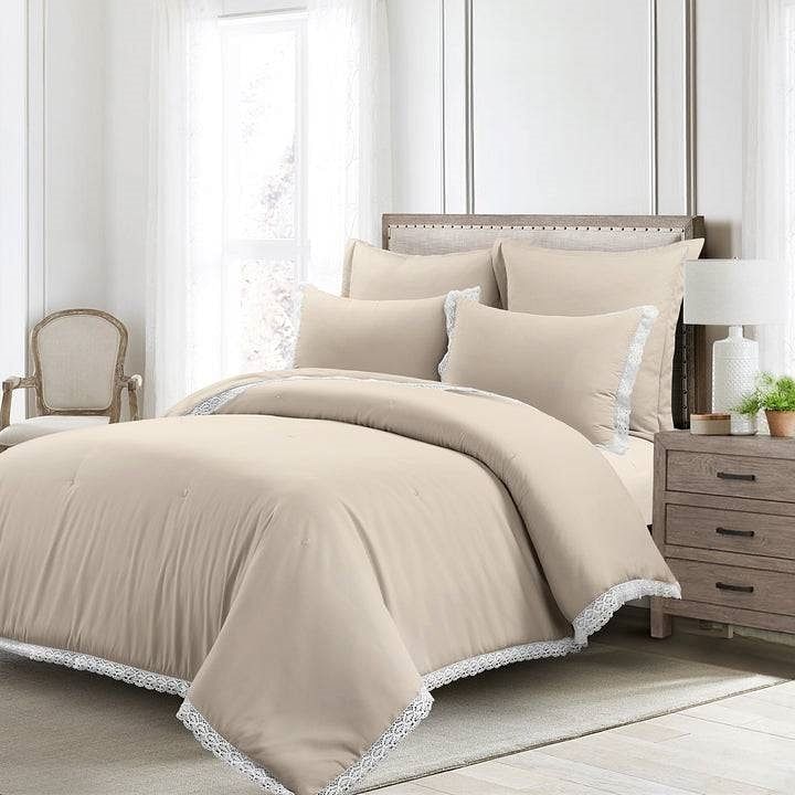 King French Country Beige Tan 5-Piece Lightweight Comforter Set with