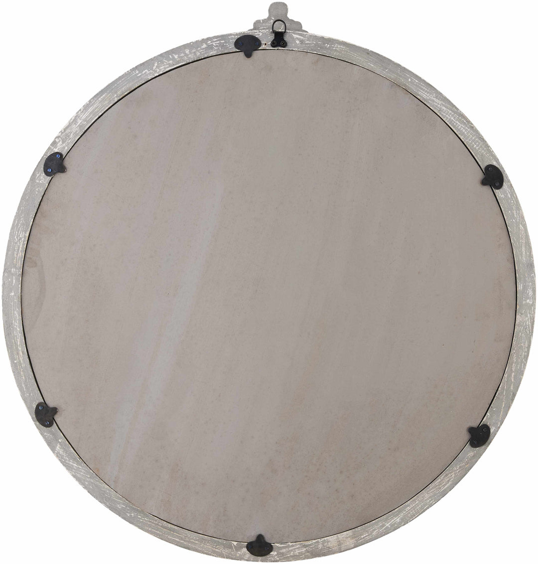 Round metallic shield with a textured surface on a white background

Kandersteg Gray Accent Mirror