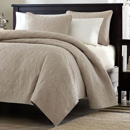 Full / Queen size Khaki Light Brown Tan Coverlet Quilt Set with 2