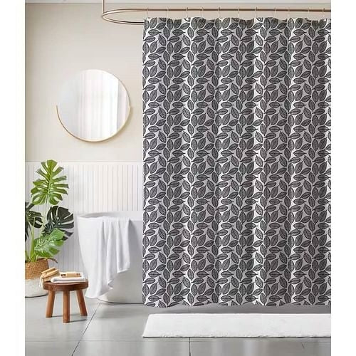 72-inch Black White Leaf Pattern Shower Curtain in 100-Percent