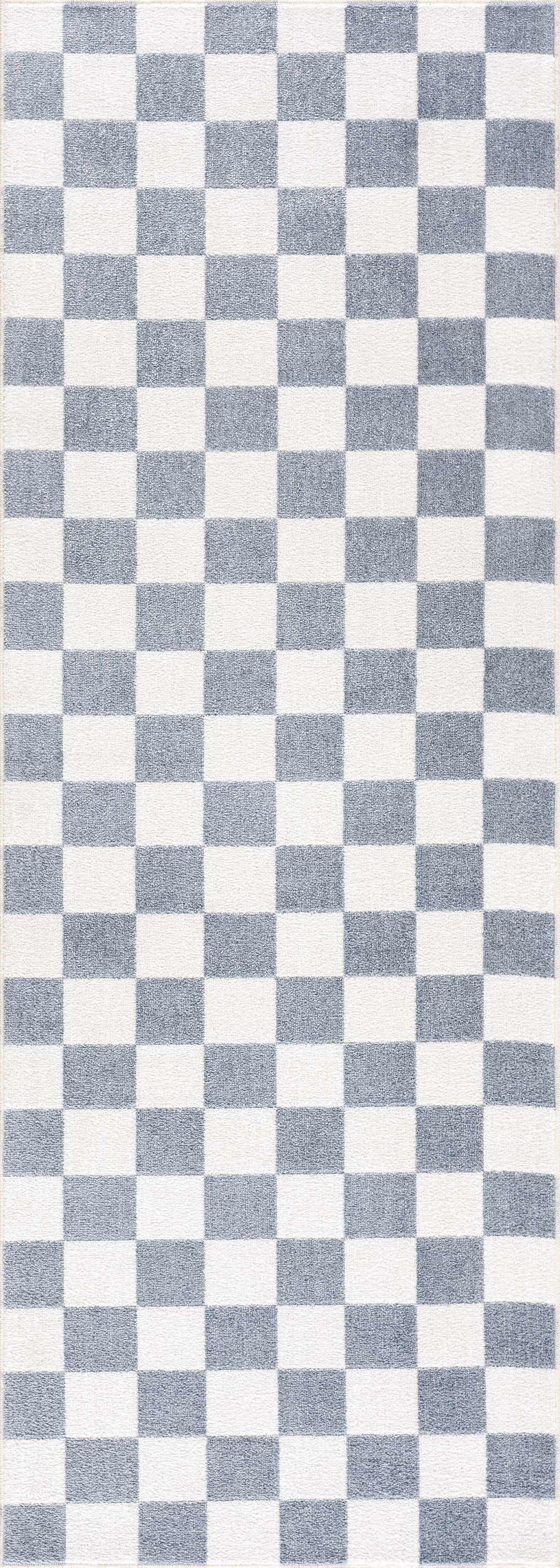 Brone Blue Checkered Washable Rug