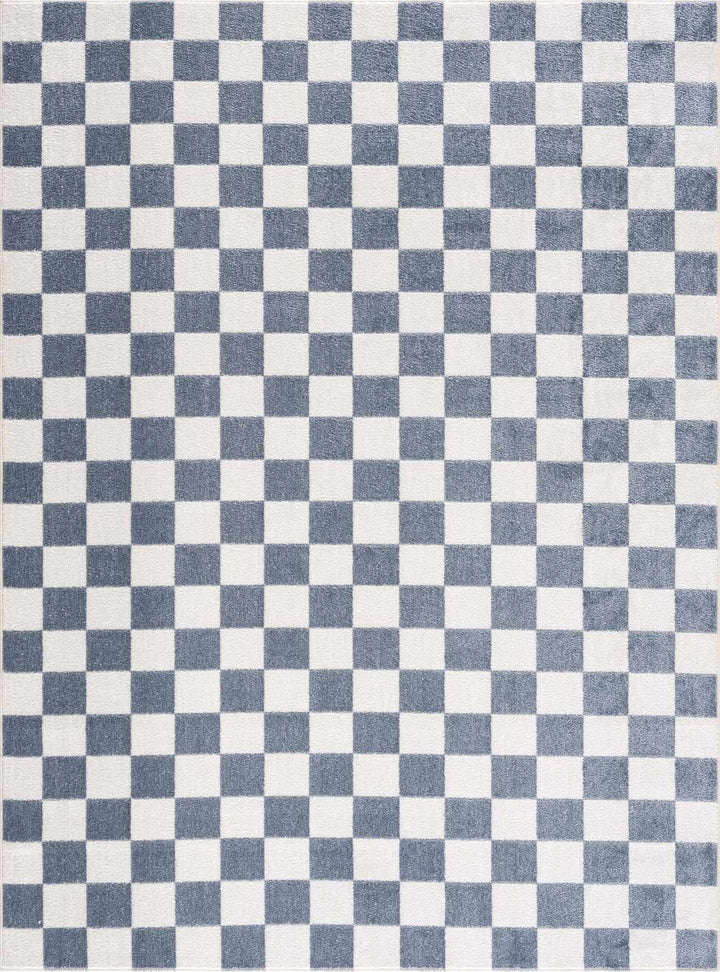 Brone Blue Checkered Washable Rug