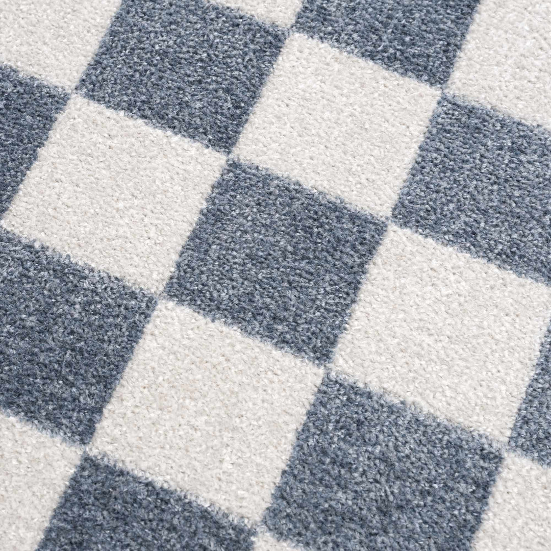 Brone Blue Checkered Washable Rug