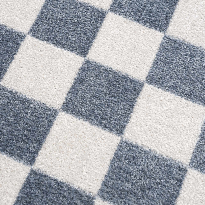 Brone Blue Checkered Washable Rug