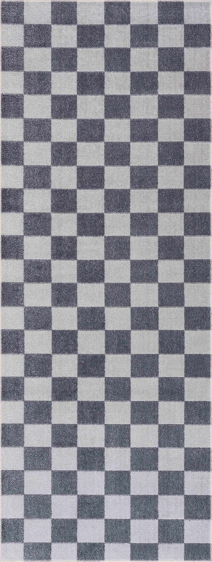 Alie Blue Gray Checkered Washable Rug